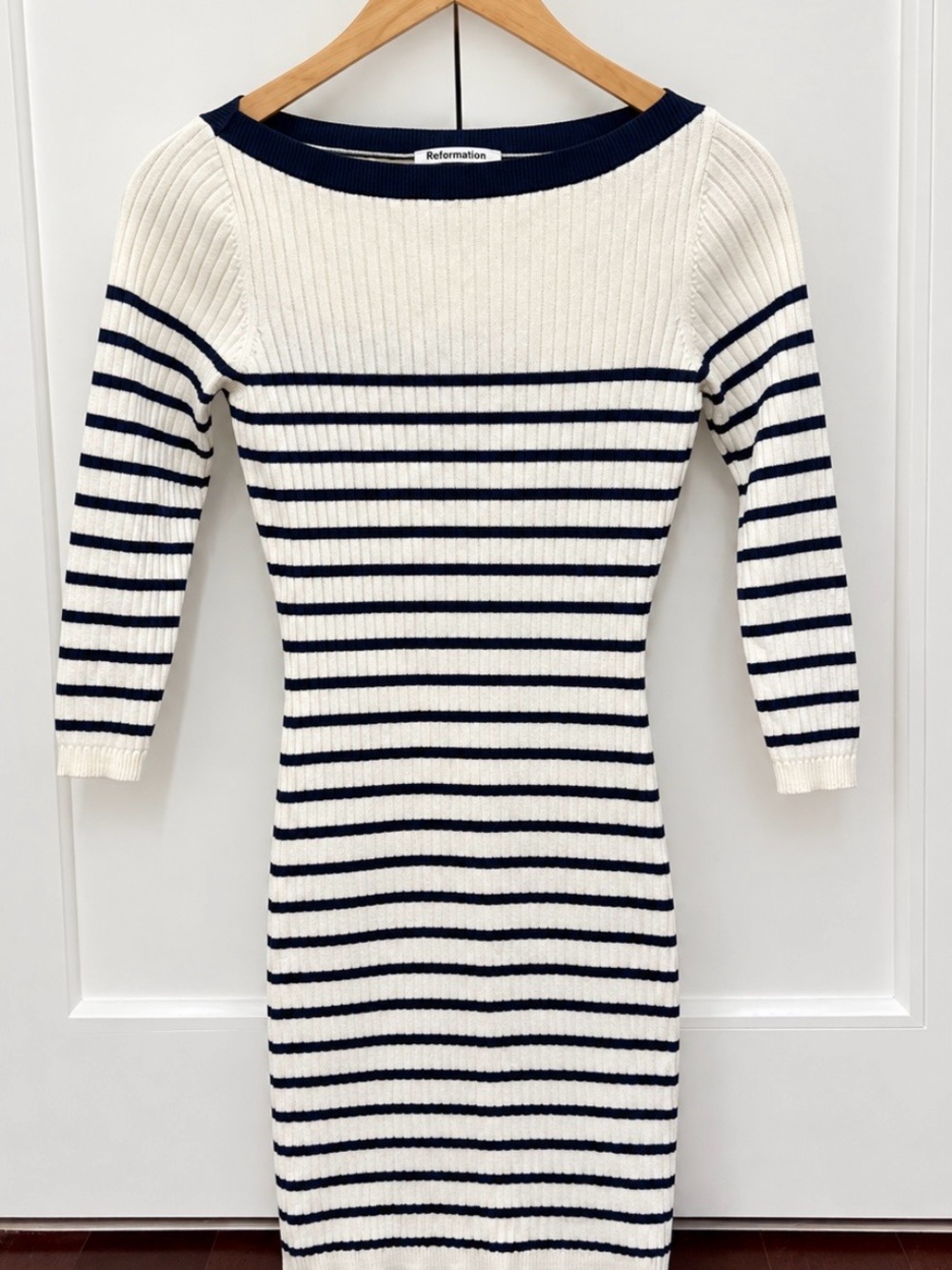 REFORMATION Ines Striped Ribbed Knit Crewneck Mini Dress Sz S